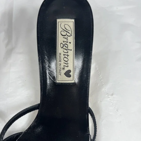 Brighton Shoes Women 8 Black Leather Silver Rhinestone Throne Heel Made Italy - Picture 5 of 16